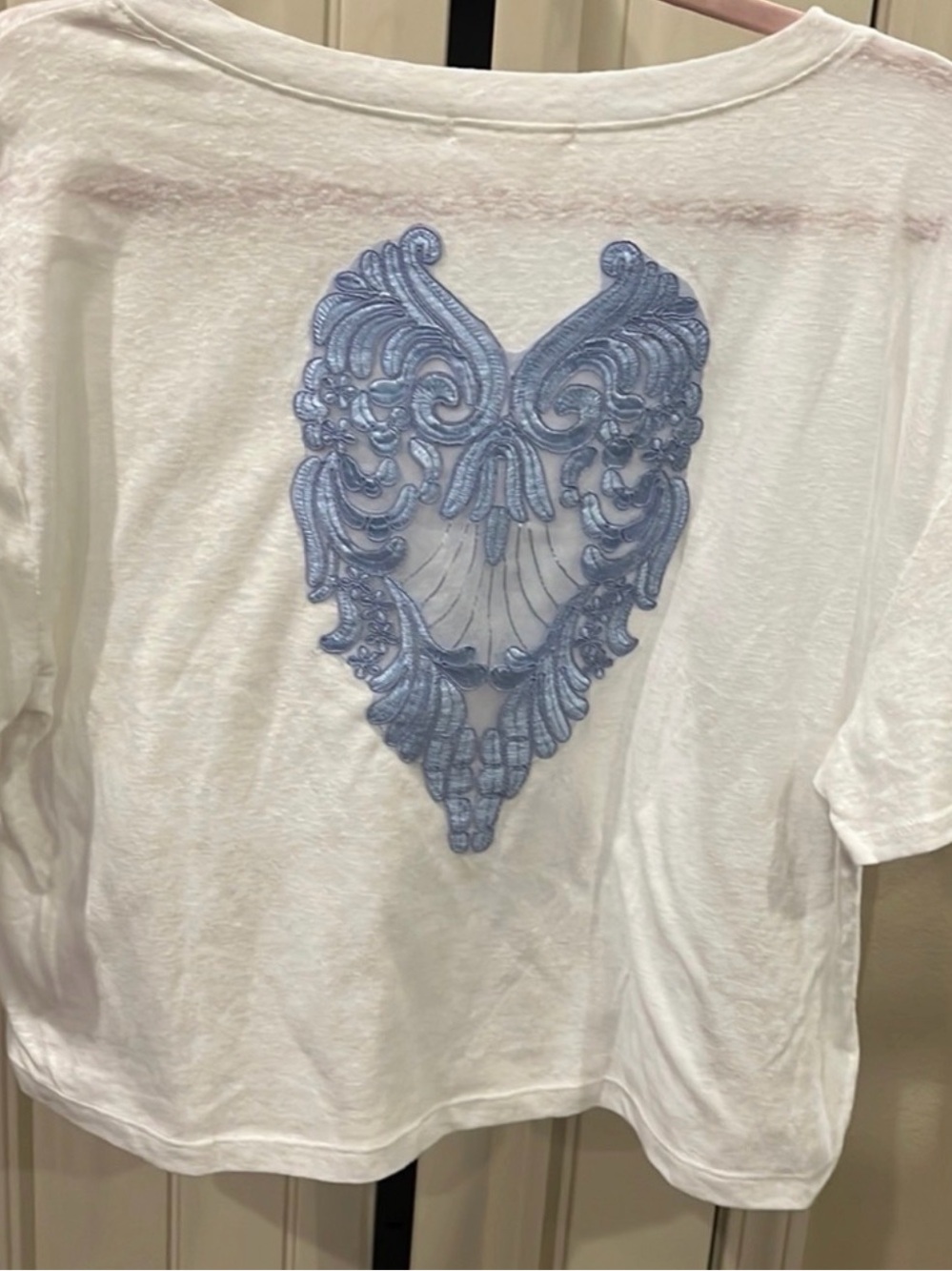 Maronie White Tee with Embroidered Blue Appliqué Heart